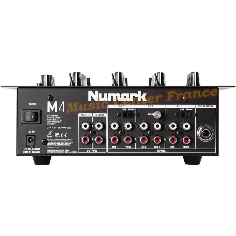 Numark M4 table de mixage 3 voies + micro vue dos connectique