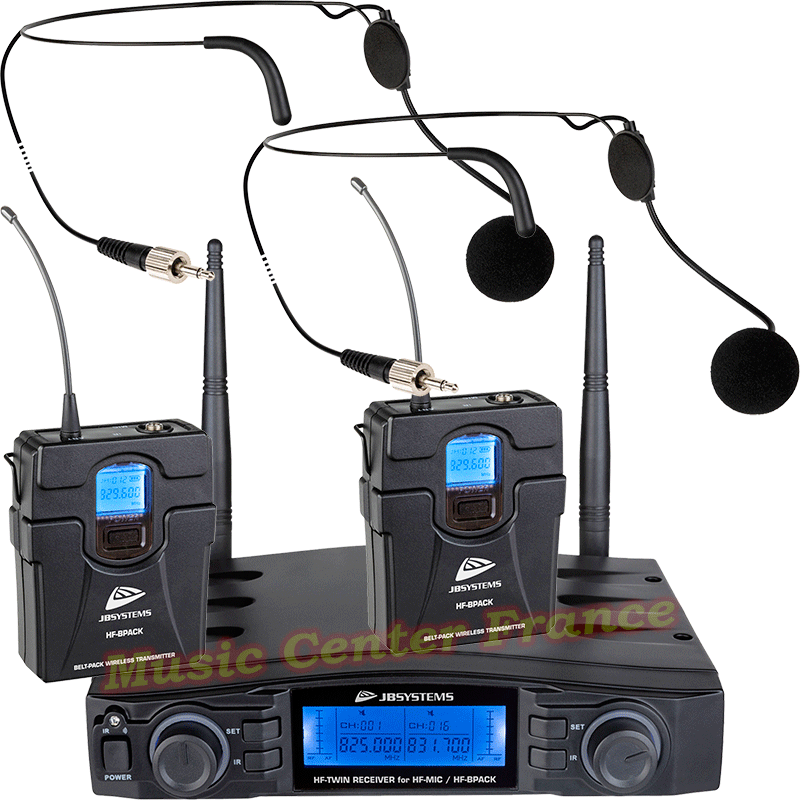 JBSystems JB Systems HF-Twin Receiver + 2 HF-Headset + 2 BPack récepteur UHF avec 2 micro-casque serre-tête B08307 B08309 B08310