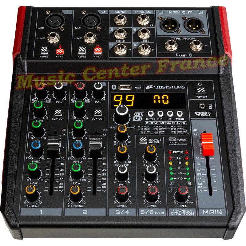 JBSystems JB Systems Live6 LIVE-6 console musicien USB bluetooth vue face