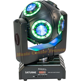Ibiza Saturne lyre DMX à LED RGBW 4en1 avec 8 anneaux lumineux multicolores vue de face