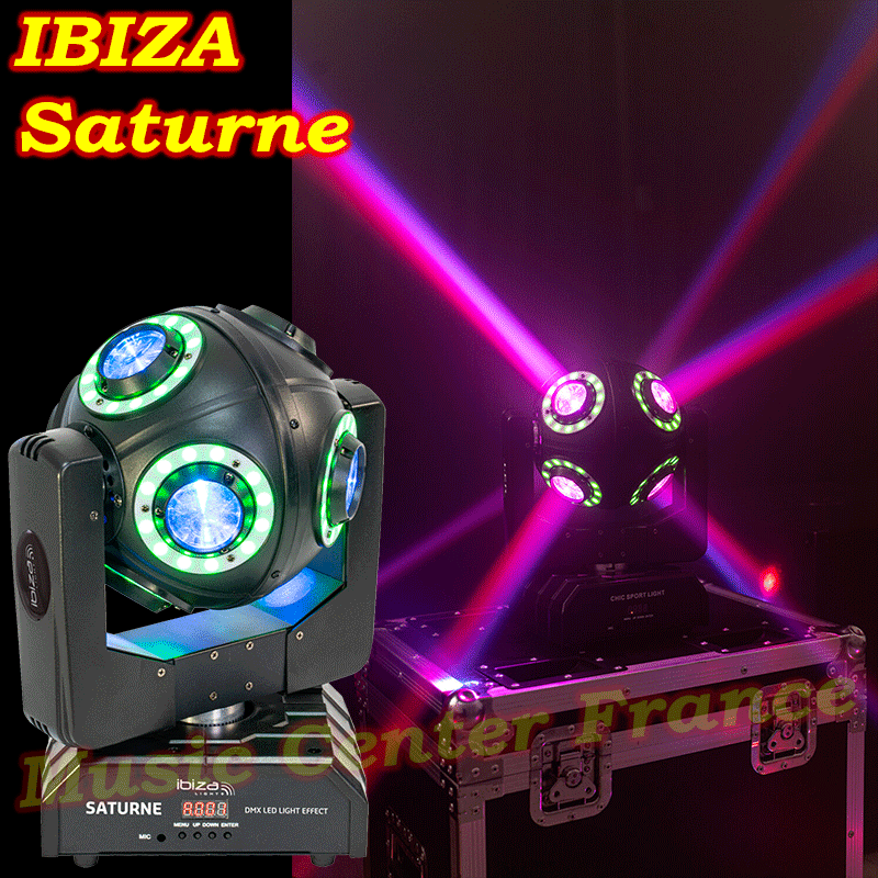 Ibiza Saturne lyre DMX à LED RGBW 4en1 avec 8 anneaux lumineux multicolores effet 04
