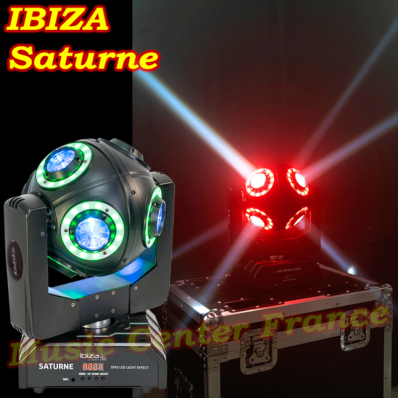 Ibiza Saturne lyre DMX à LED RGBW 4en1 avec 8 anneaux lumineux multicolores effet 07