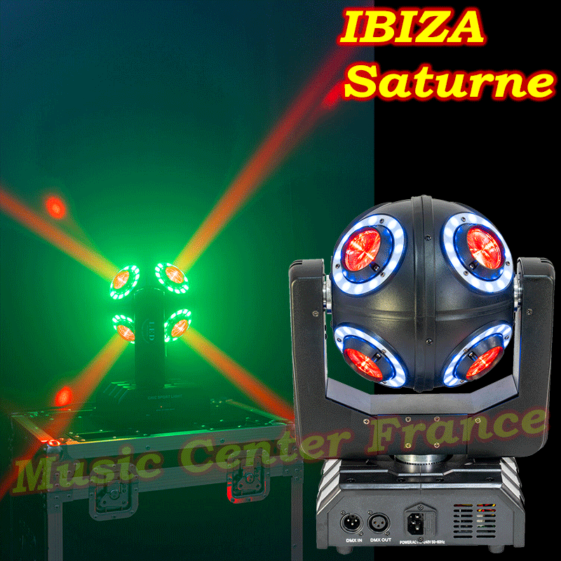 Ibiza Saturne lyre DMX à LED RGBW 4en1 avec 8 anneaux lumineux multicolores effet 05