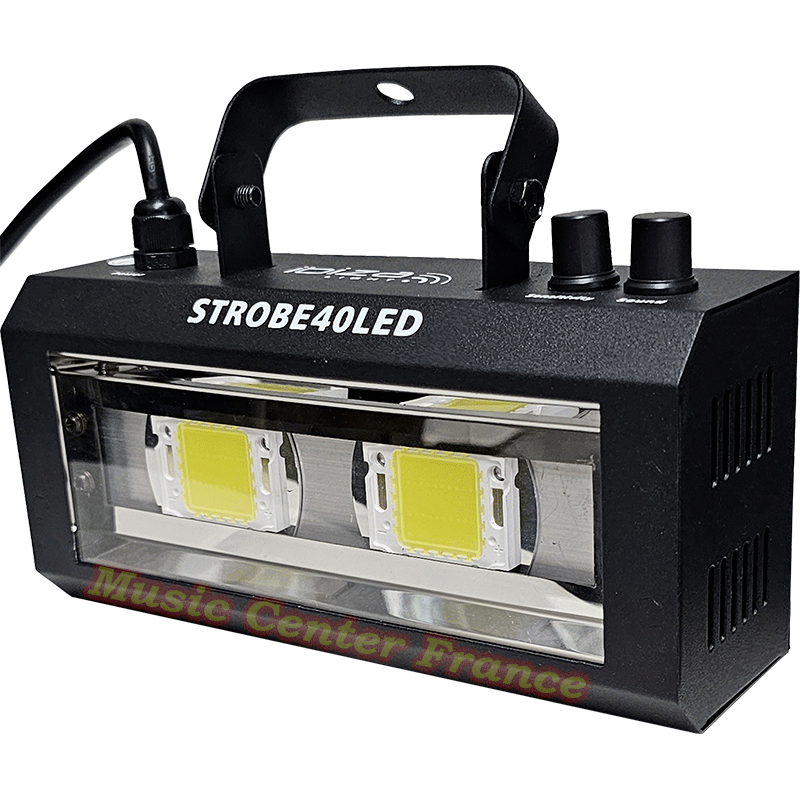 Ibiza strobe40LED Strobe 40 LED stroboscope strobo 2x20w vitesse reglable mode automatique audio vue de droite