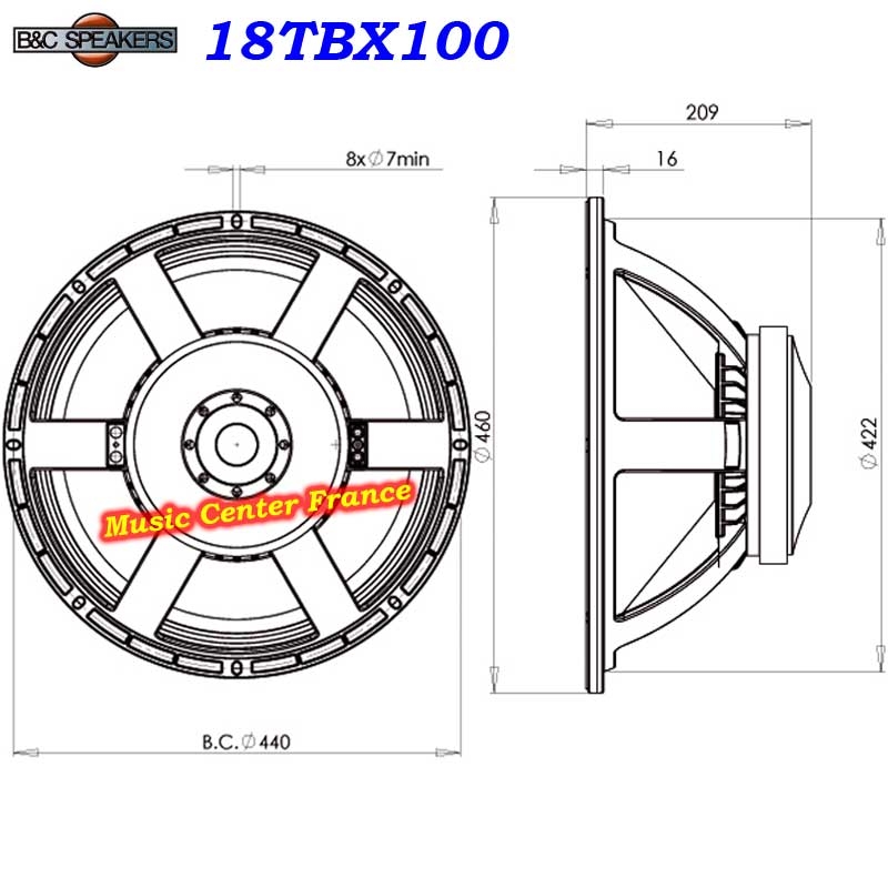 B&C Speakers 18TBX100 les dimensions