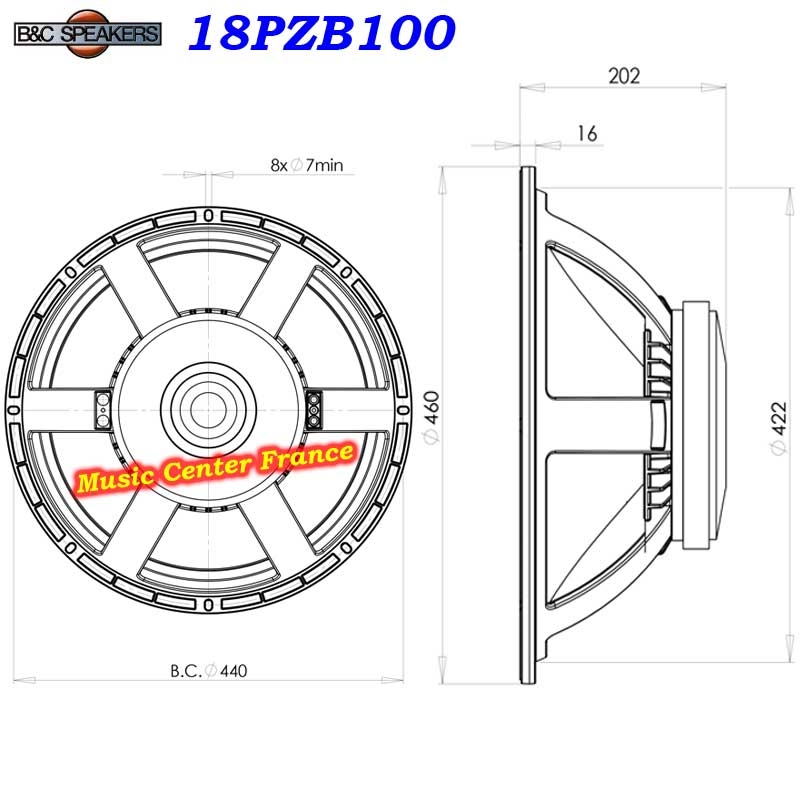 B&C Speakers 18PZB100 les dimensions