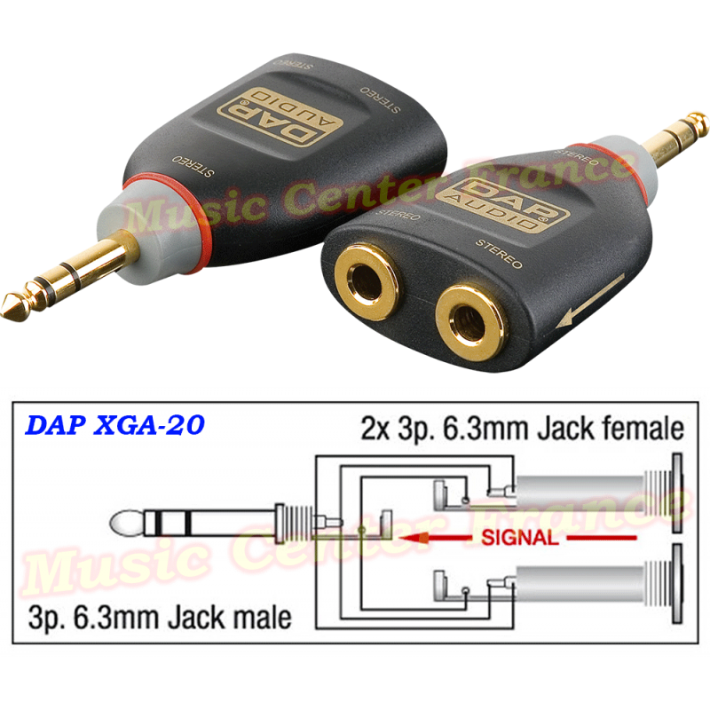 DAP XGA20 XGA-20 adaptateur Jack 6.35 mâle stéréo vers 2 jack 6.35 femelle stéréo vue2 schema