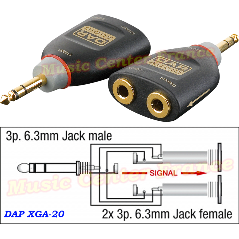 DAP XGA20 XGA-20 adaptateur Jack 6.35 mâle stéréo vers 2 jack 6.35 femelle stéréo vue3 schema