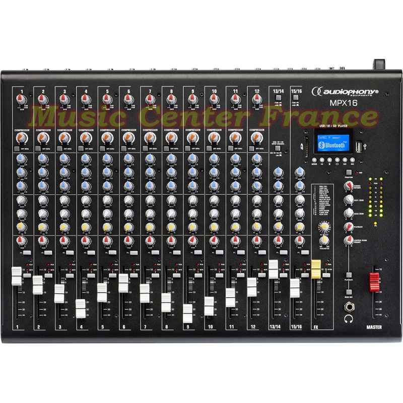 Audiophony MPX16  MPX-16 console musicien 16 canaux compresseur effets USB SD bluetooth top