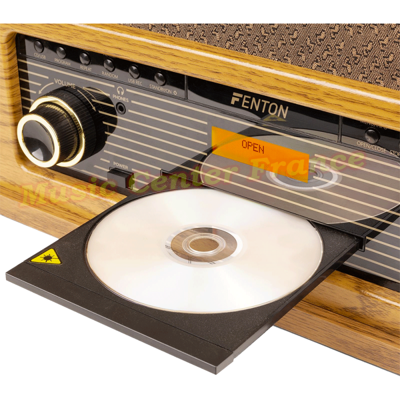 Fenton Memphis bois clair platine vinyle CD cassette radio FM DAB+ USB Bluetooth look rétro vintage vu03