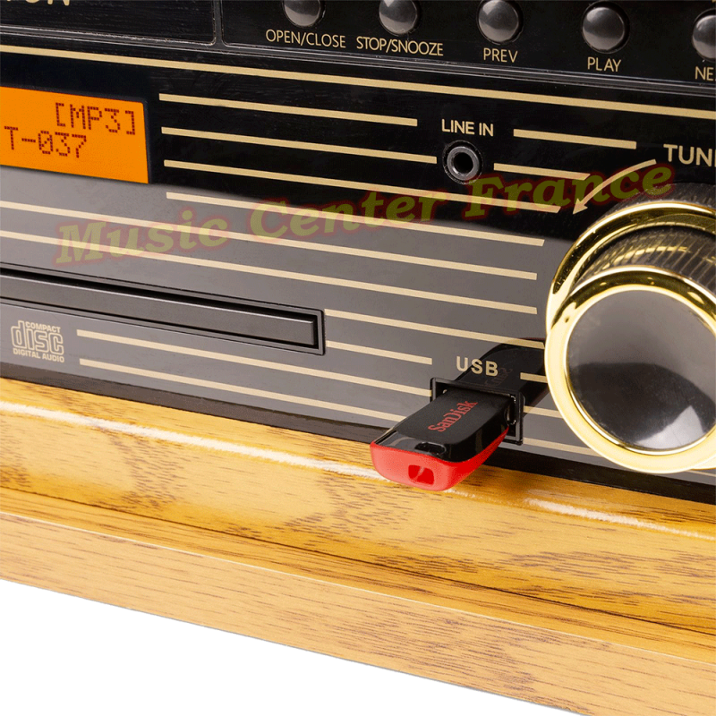 Fenton Memphis bois clair platine vinyle CD cassette radio FM DAB+ USB Bluetooth look rétro vintage vu05