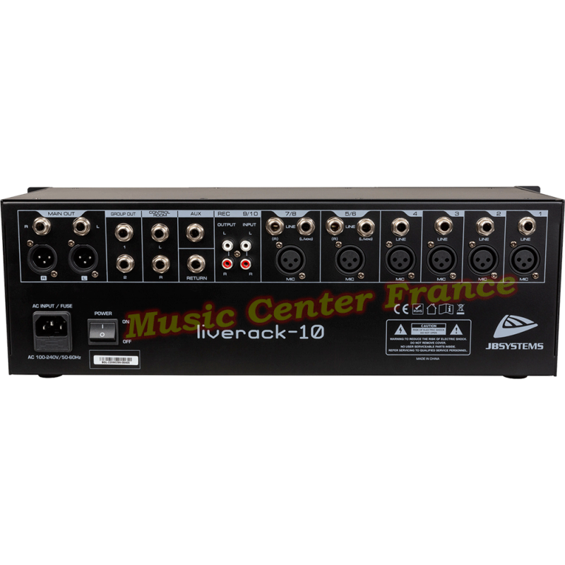 JBSystems Liverack10 JB Systems Liverack-10 console de mixage musicien 10 entrées 7 voies USB Bluetooth vue dos
