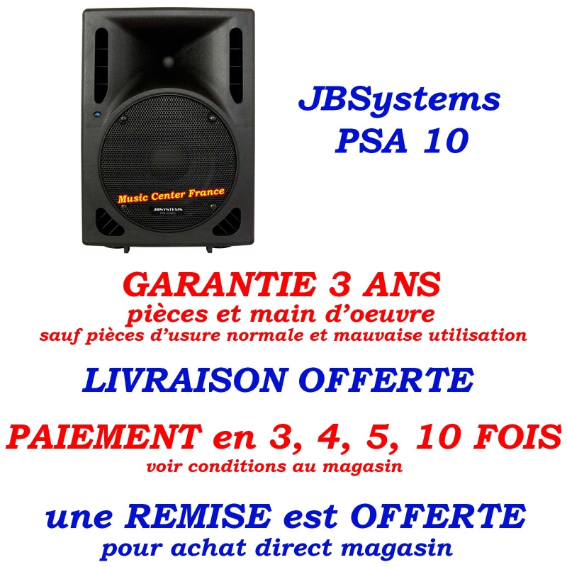 JBSystems JB Systems PSA10 PSA 10 enceinte amplifiée de 25 cm et d'une puissance de 160 w RMS totale - promotion pub