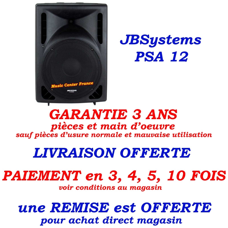 JBSystems JB Systems PSA12 PSA 12 enceinte amplifiée de 30 cm et d'une puissance de 200 w RMS totale - promotion pub