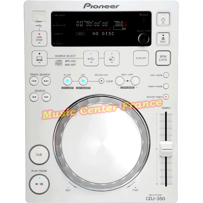 Pioneer CDJ350 CDJ350w CDJ 350 W white blanc blanche platine cd à plat vue top dessus