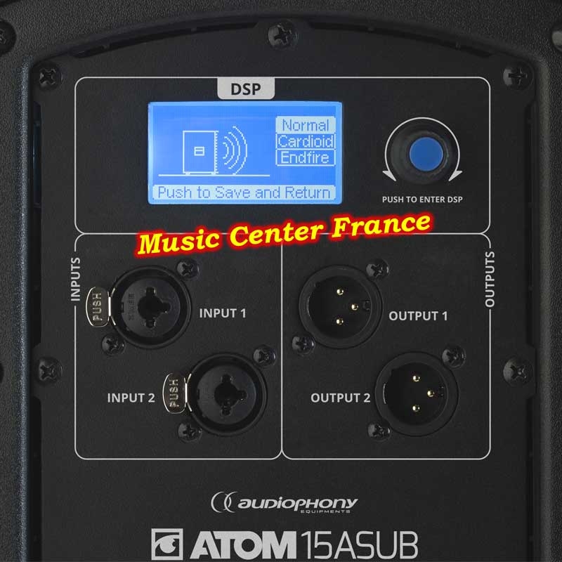 Audiophony ATOM15ASUB caisson de basses connectique w800