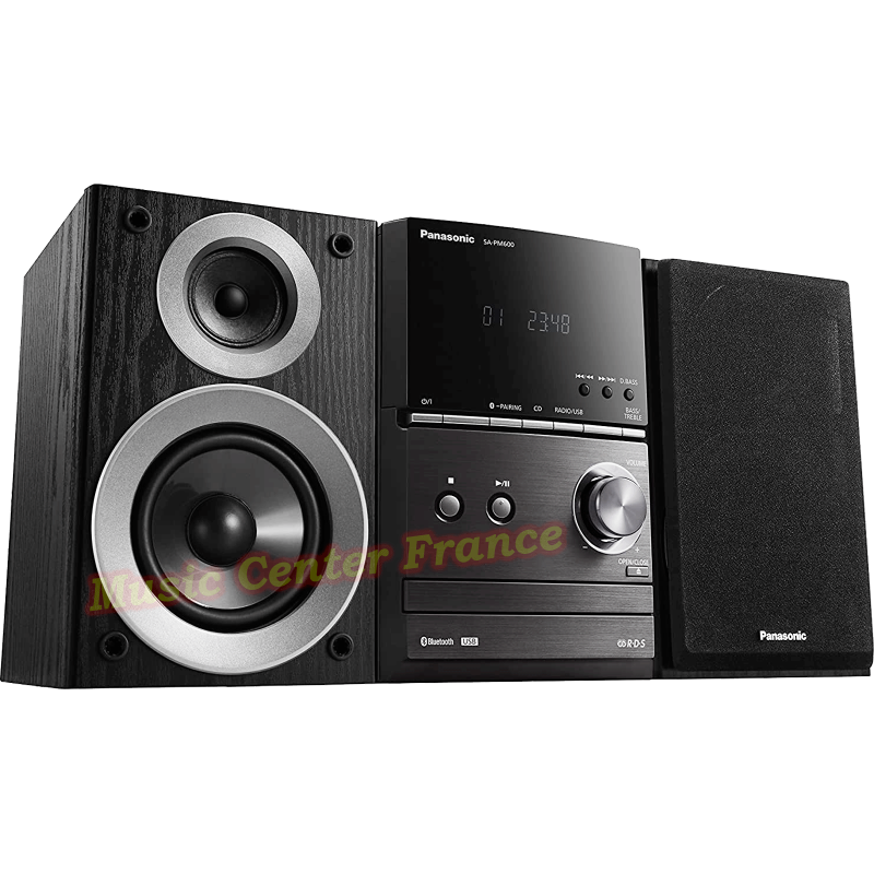 Panasonic SC-PM 600 mini-chaîne hi-fi avec CD, USB, tuner, bluetooth vue4 de gauche enceintes collées